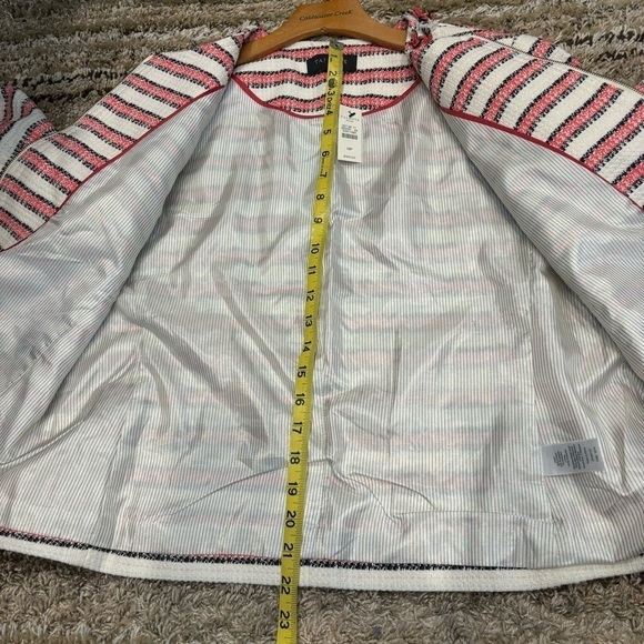 Talbots 16P Jacket Blazer Tweed White Pink Black Stripe Zip Front - Picture 10 of 11